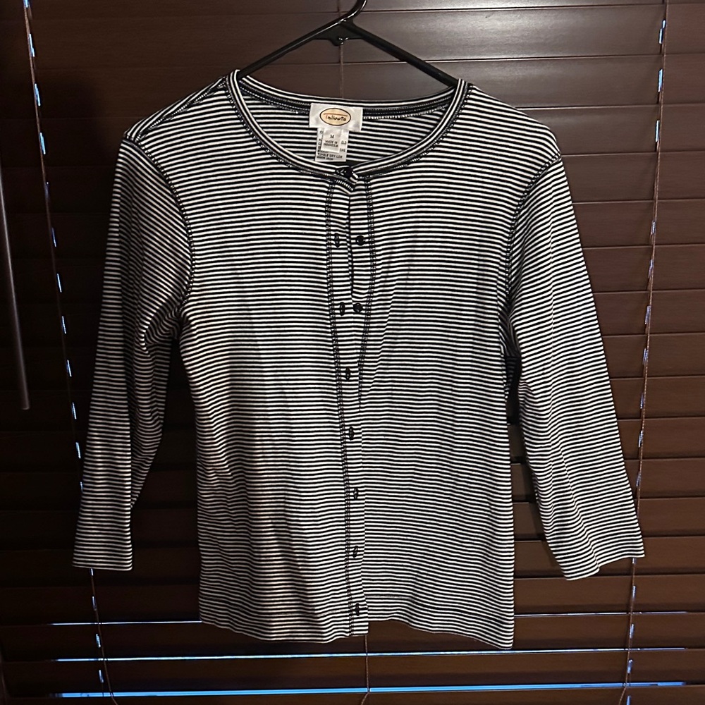 Talbots Black and White Striped Top